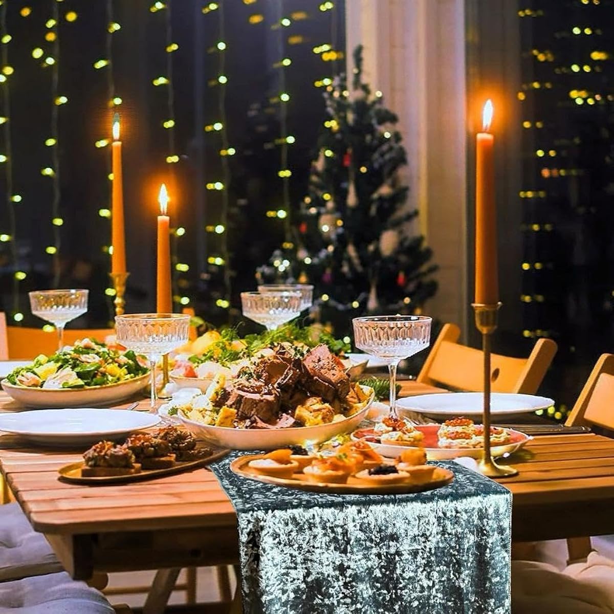 RNOONY Table Runner 10ft Teal Soft Fabric Luxurious 16 x 120 Inch Table Runner for Dining Party Wedding Decoration Thanksgiving Christmas