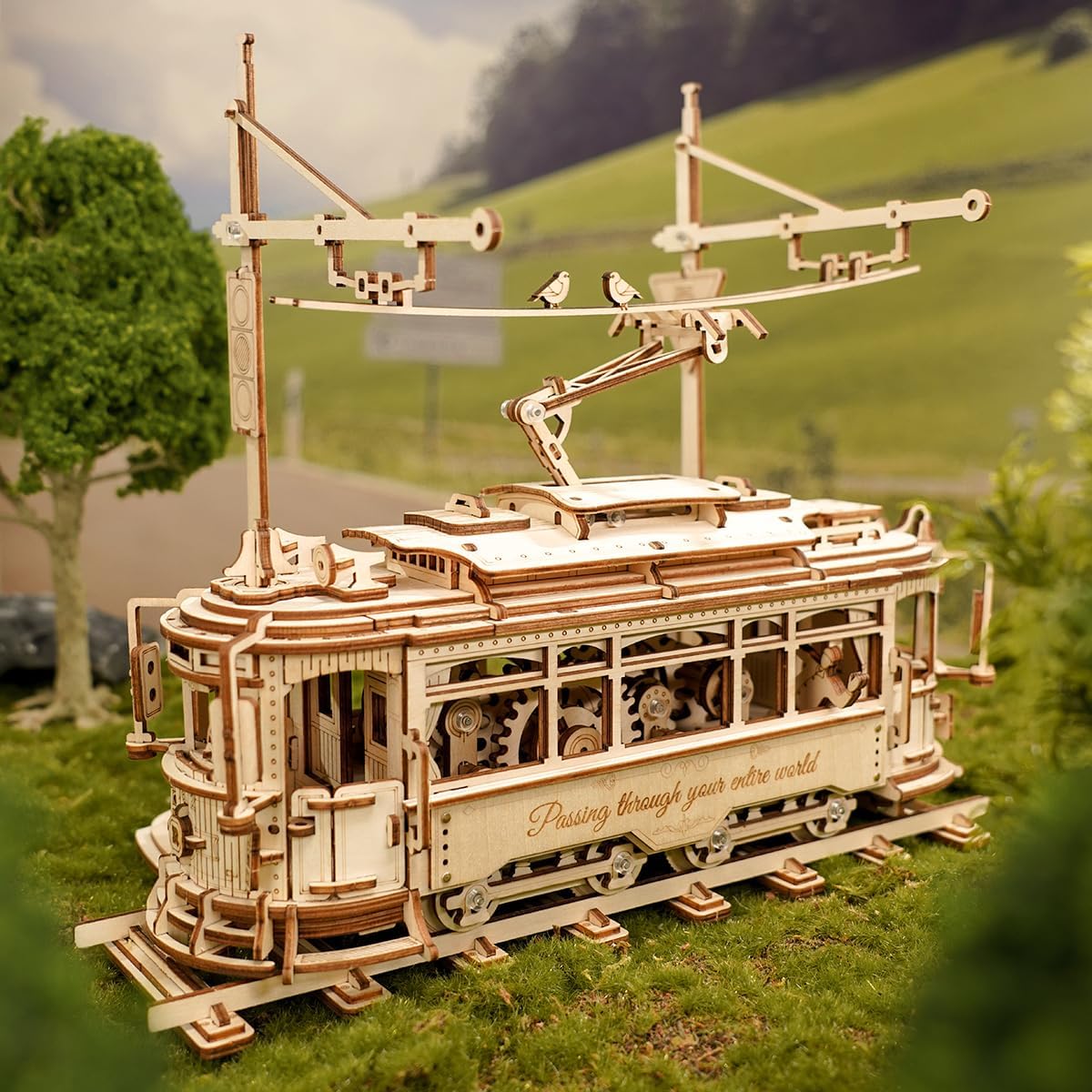 RoWood 3D Wooden Puzzle for Adults DIY Mechanical Tram Model Kit 3D Puzzle for Adults Wooden Model Building Kit Unique Gift Wooden Model Kit Building Wooden Puzzle Unique Gift for Teens and Adults