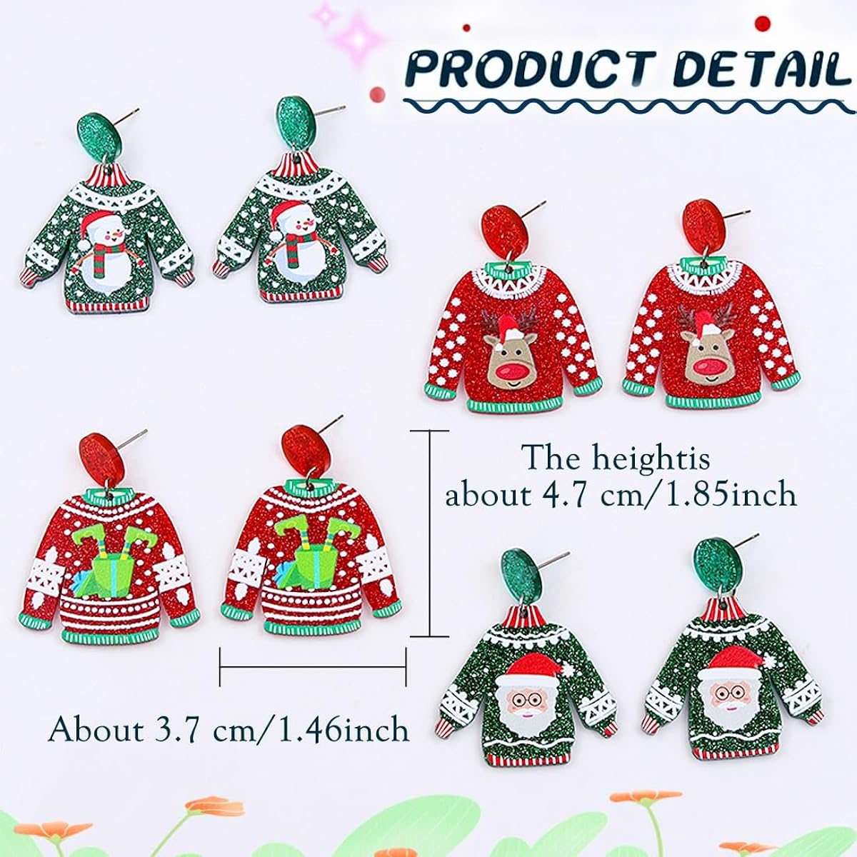 Kingfung Christmas Tree Earrings Acrylic Christmas Holiday Earrings Colorful Christmas Tree Drop Dangle Earrings Christmas Jewelry Gifts for Women Girls, Acrylic, No Gems