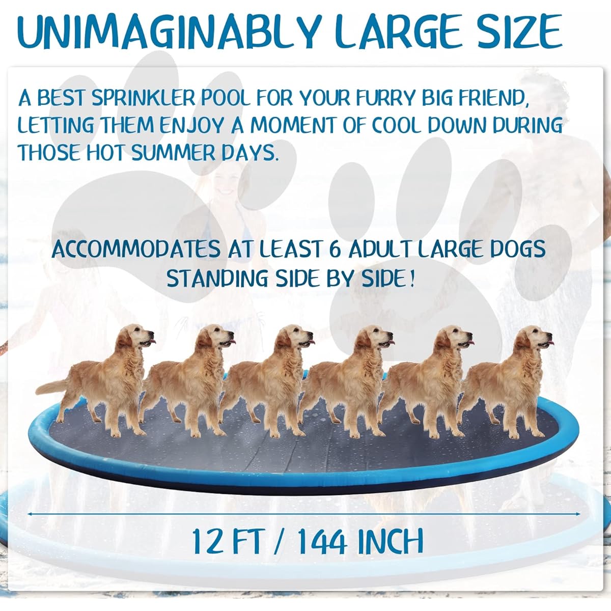 Lewtemi 12ft Giant Non-Slip Splash Pad for Adults/Kids/Dogs - Thick Sprinkler Pool Summer Outdoor Toys Fun Backyard Fountain Play Mat for Family Pets Dogs