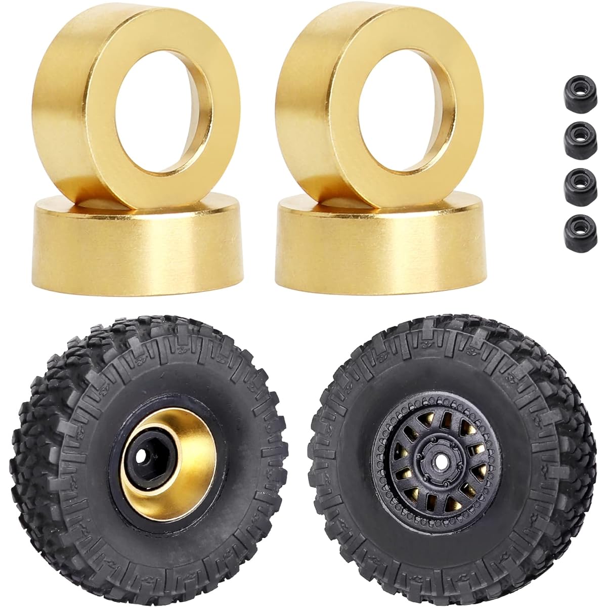 HobbyPark Brass Wheel Weights with Lock Nuts for Axial SCX24 Gladiator Bronco C10 JLU Deadbolt B17 1/24 RC Crawler
