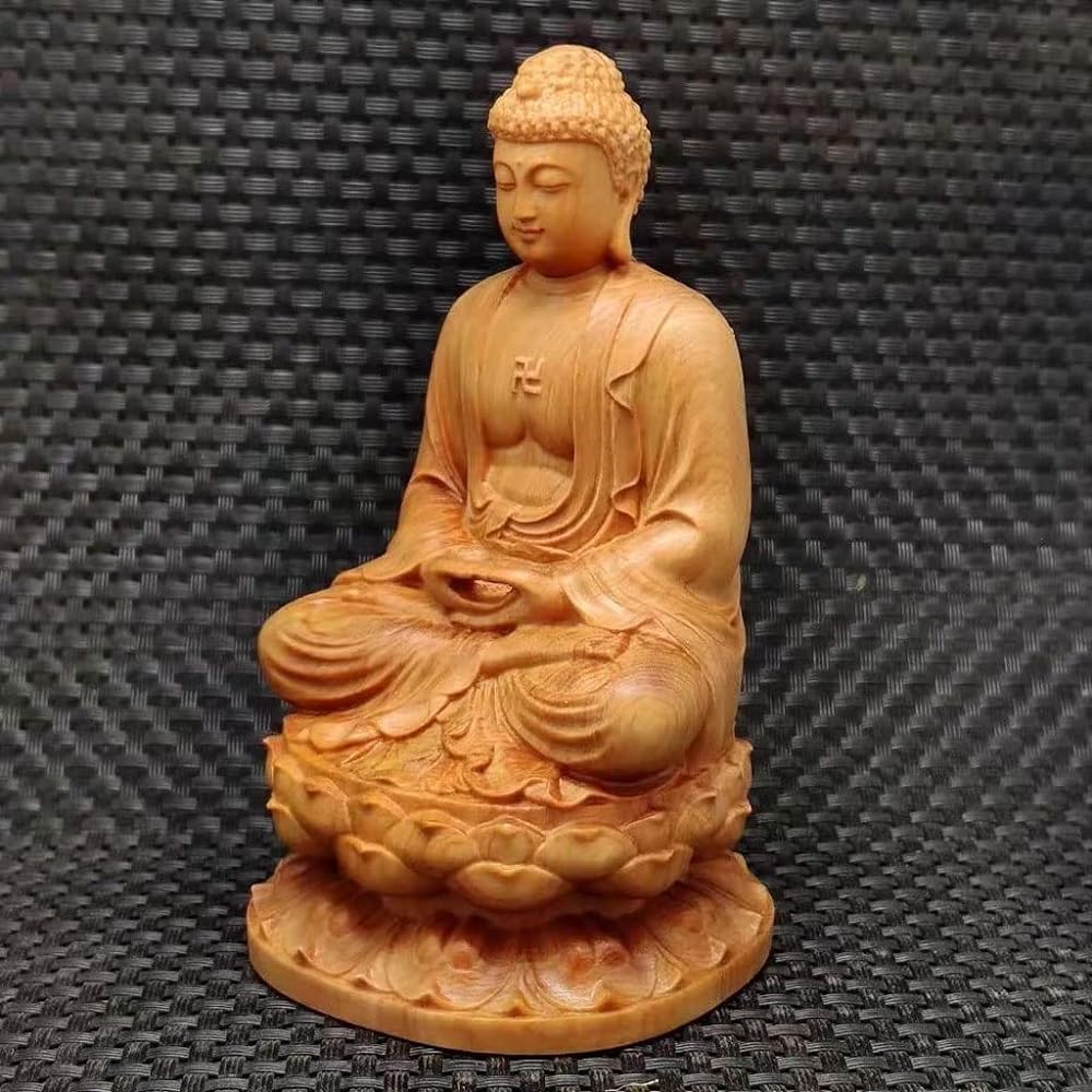 Wood Carved Buddha Statue Shakyamuni Buddha Seated Statue Natural Cliff Oak Tree Body Only Shakyamuni Buddha Statue Soto Zen Rinzai Zen Tendai Zen Zen Principal Image Buddha Zakyamuni Lucky Charm Pray Good Luck Spiritual Present Present Gift Souvenir Amu