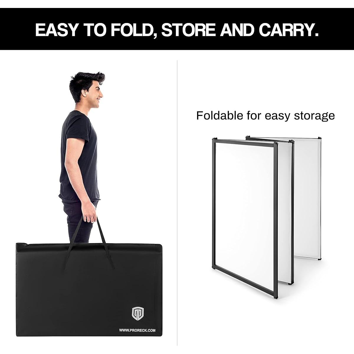 PRORECK DJ Foldable Facade Portable Event Booth Panels with 4 Removable Black Metal Frame Projector Display Scrim Panels with Carry Bag