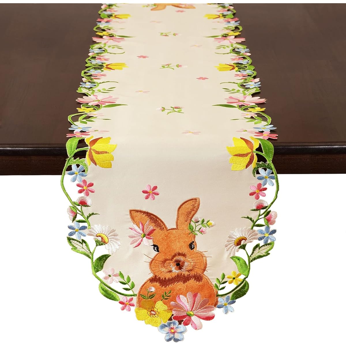 Grelucgo Embroidered Easter Bunny Table Runner (14 x 68 inches)
