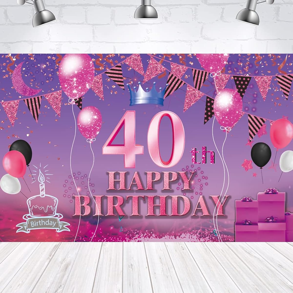 Happy 40th Birthday Backdrop Banner Pink Purple 40 Years Old Sign Poster 40th Birthday Party Supplies Anniversary Photo Booth Photography Background Birthday Party Decorations 72.8 x 43.3 Inch