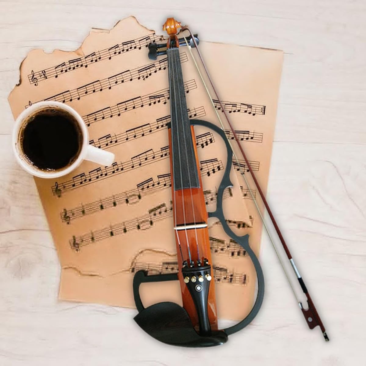 Hellery Electric Violin Set, Solid Wood Silent Electric Violin with Hard Case and Accessories, Brown