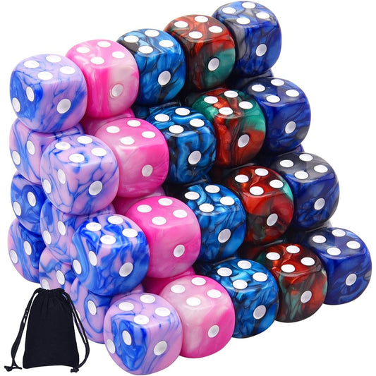 AUSTOR 50pcs Dice Set, 6 Sided Game Dice, 5 Tone Color Dice, Round Corner Dice for Tenji/Farkle/Yahtzee/Bunko/Math Teaching