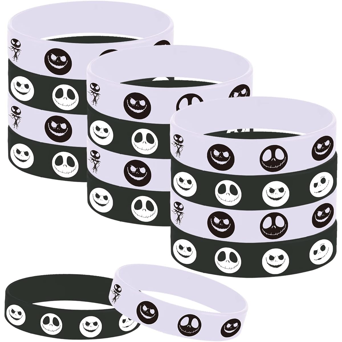 48 Halloween Party Skeleton Devil Rubber Bracelets,Halloween Trick or Tread Nightmare Before Christmas Party Supplies Decorations Gifts Awards Goodie Bags Favors Skeleton Ghost Silicone Wristbands