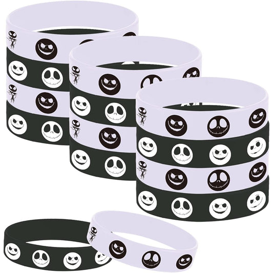 48 Halloween Party Skeleton Devil Rubber Bracelets,Halloween Trick or Tread Nightmare Before Christmas Party Supplies Decorations Gifts Awards Goodie Bags Favors Skeleton Ghost Silicone Wristbands