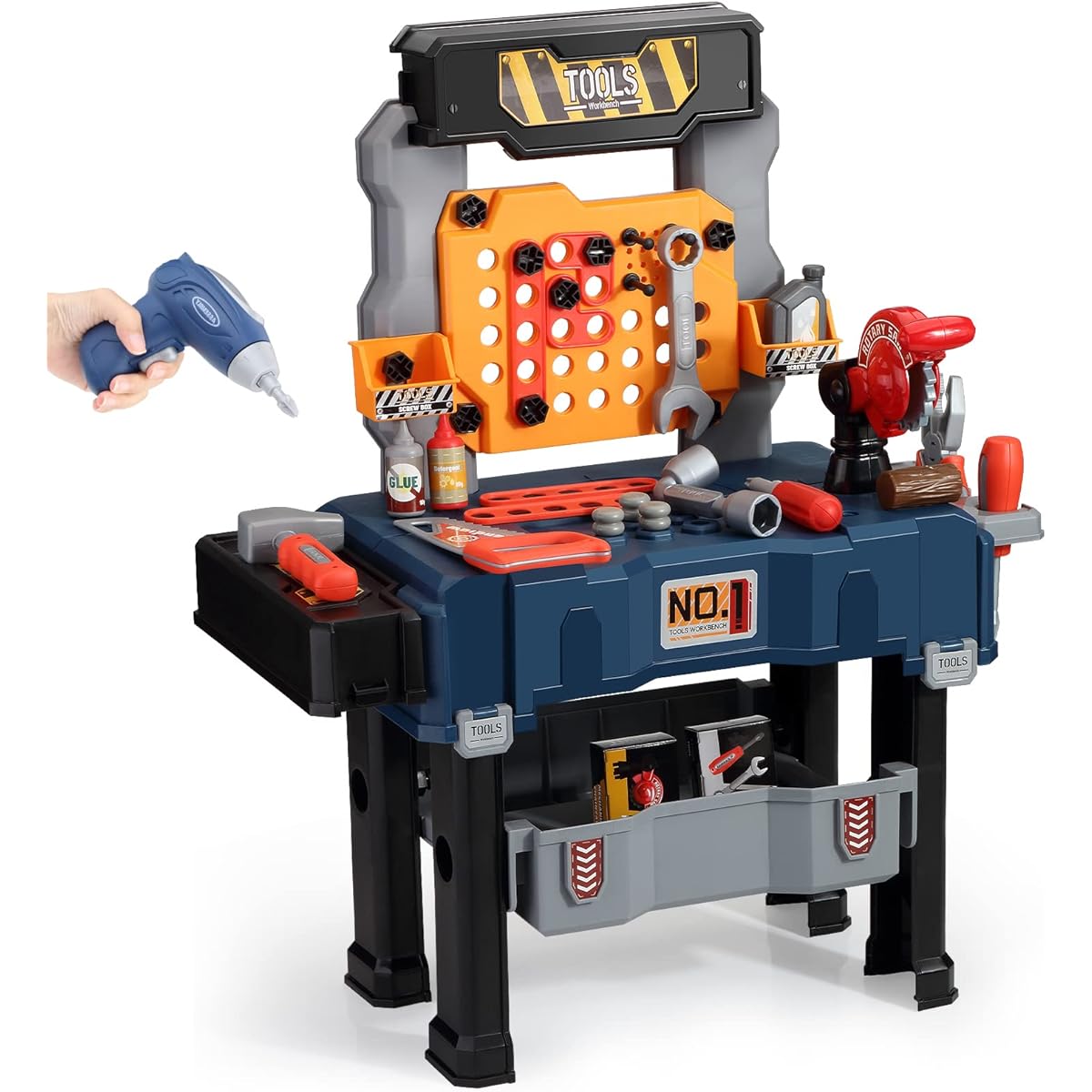 Deejoy Kids Tool Bench, Realistic Electric Drill Transformable Tool Set, Toddler Bench Pretend Play Learning Gift for 3-5 Year Old Boys & Girls