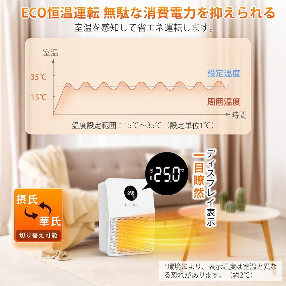 Heater, wall-mounted, electric fan heater, ceramic heater [2023 winter release, wall-mounted type, 2-second heating, 3-way use] Heating device, large air volume, electric stove, fan heater, 3-level adjustment, 800W/1200W