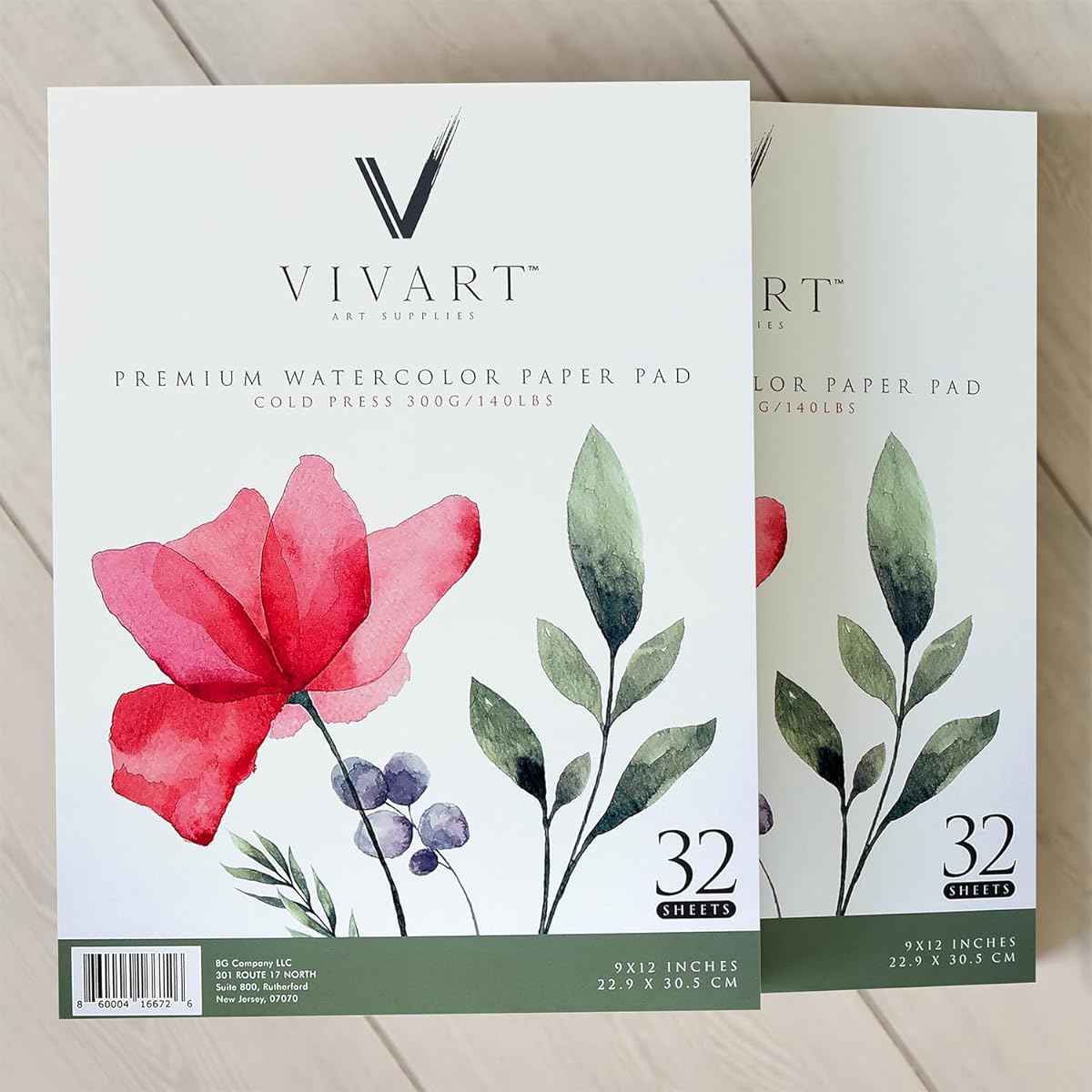 Vivart 9"x12" Watercolor Pads 2 Unit Pack (64 Sheets) Acid Free Paper 140lb/300g Cold Press Drawing & Painting Wet & Dry Media Perfect for Beginners/Artists/Pros