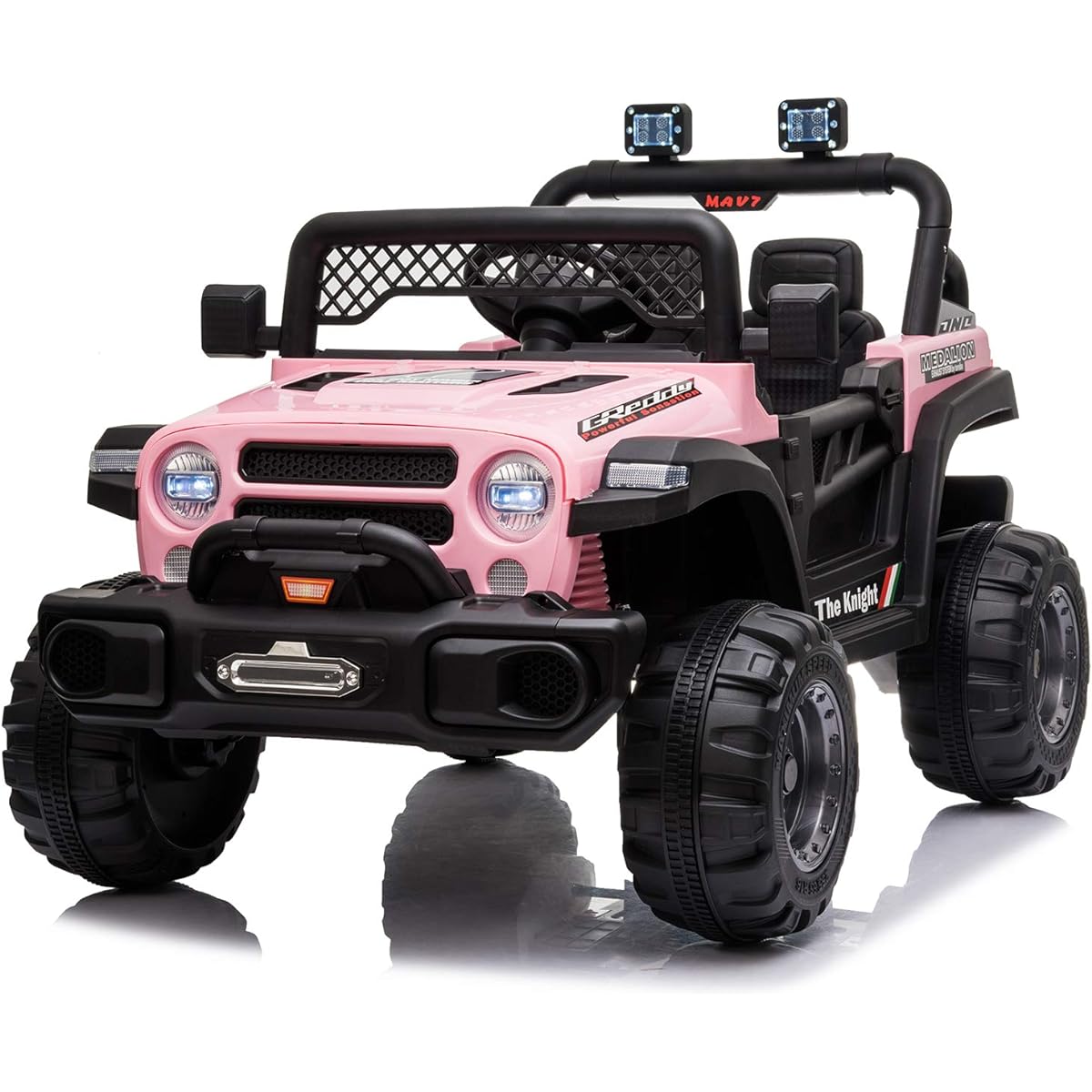 Winado Kids Ride On Truck 12V Battery Powered Electric Off-Road Truck Vehicle with Remote Control, 3 Speeds, Soft Start, LED Lights, AUX Port and Rear Storage Space (Pink)