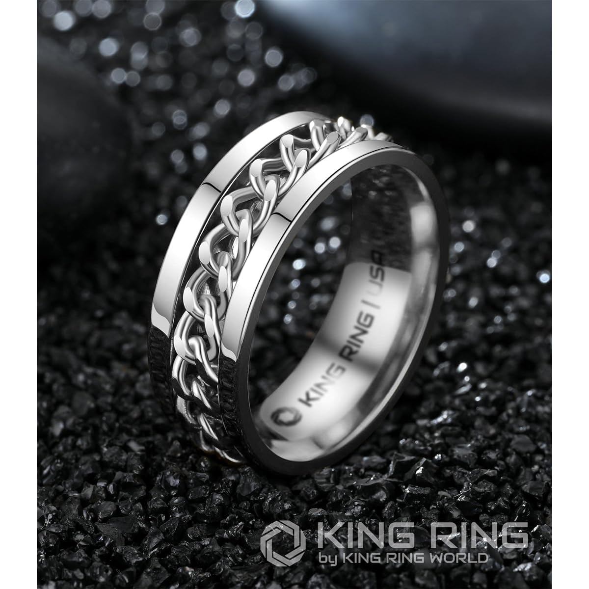 KingRing Spinner Ring 8mm - Anxiety Ring for Men and Women Fidget Stainless Steel Spinning Ring for Stress Relief