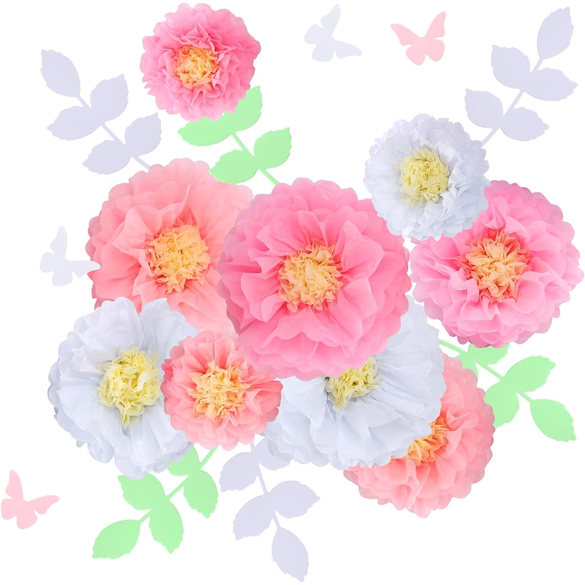 Tawuheik Paper Flower Tissue Pom Poms for Wall Wedding Baby Shower Room Party Chrysanth DIY Craft Decoration (Set of 21 Pink White Yellow Green)