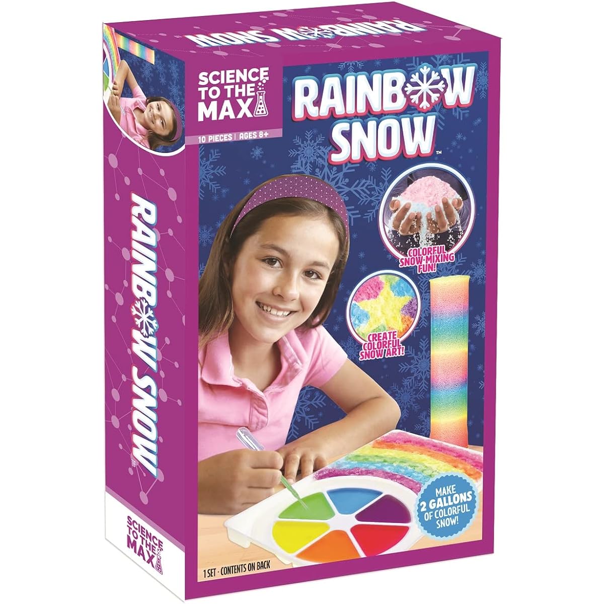 Science to the Max Rainbow Snow - Super Snow Powder - Make 2 Gallons of Colorful, Reusable Snow - Includes 7 Science Experiments - Stem Activity Kit for Boys & Girls Ages 8+ Winter Display Snow