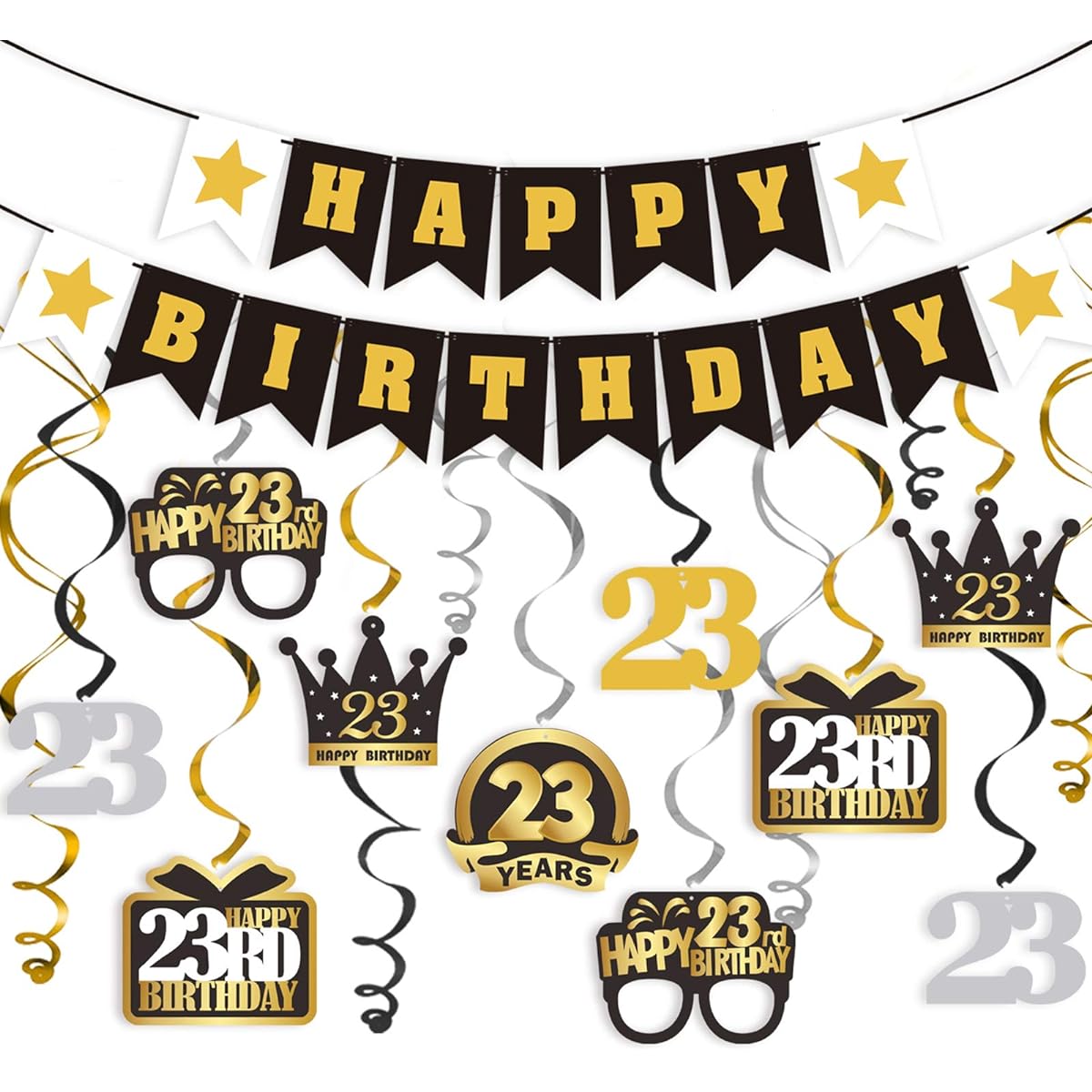 LINGTEER 23 Birthday Swirl Streamer Banner Set