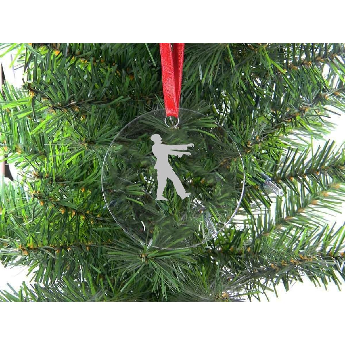 Personalized Custom Zombie Clear Acrylic Hanging Christmas Tree Ornament with Red Ribbon