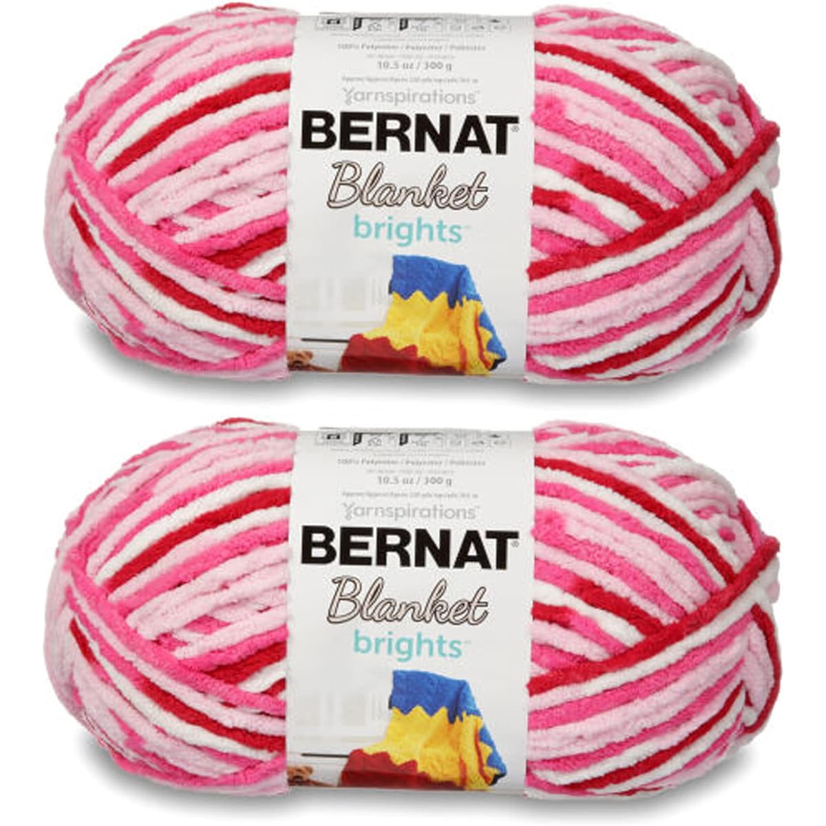 Bernat Blanket Brights Raspberry Ribbon Varg Yarn - 2 Pack of 300g/10.5oz - Polyester - 6 Super Bulky - 220 Yards - Knitting/Crochet