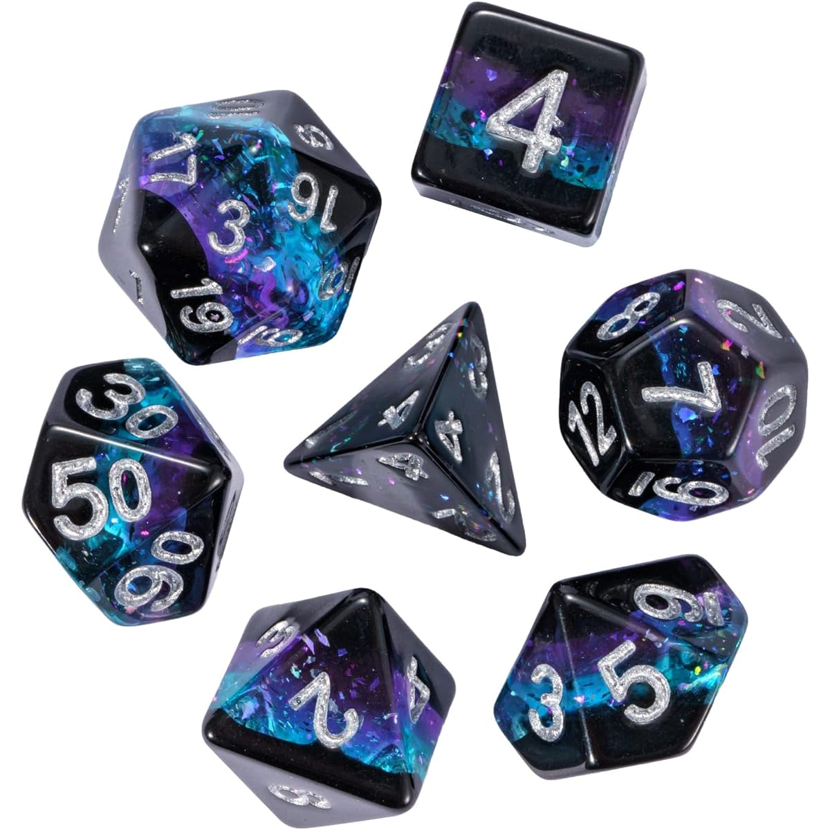 HDdais DND Dice Set, 7-Piece Polyhedral Dice Set for Dungeons & Dragons, D&D Dice for Role Playing Games, Tabletop Games, Black, Purple, and Blue