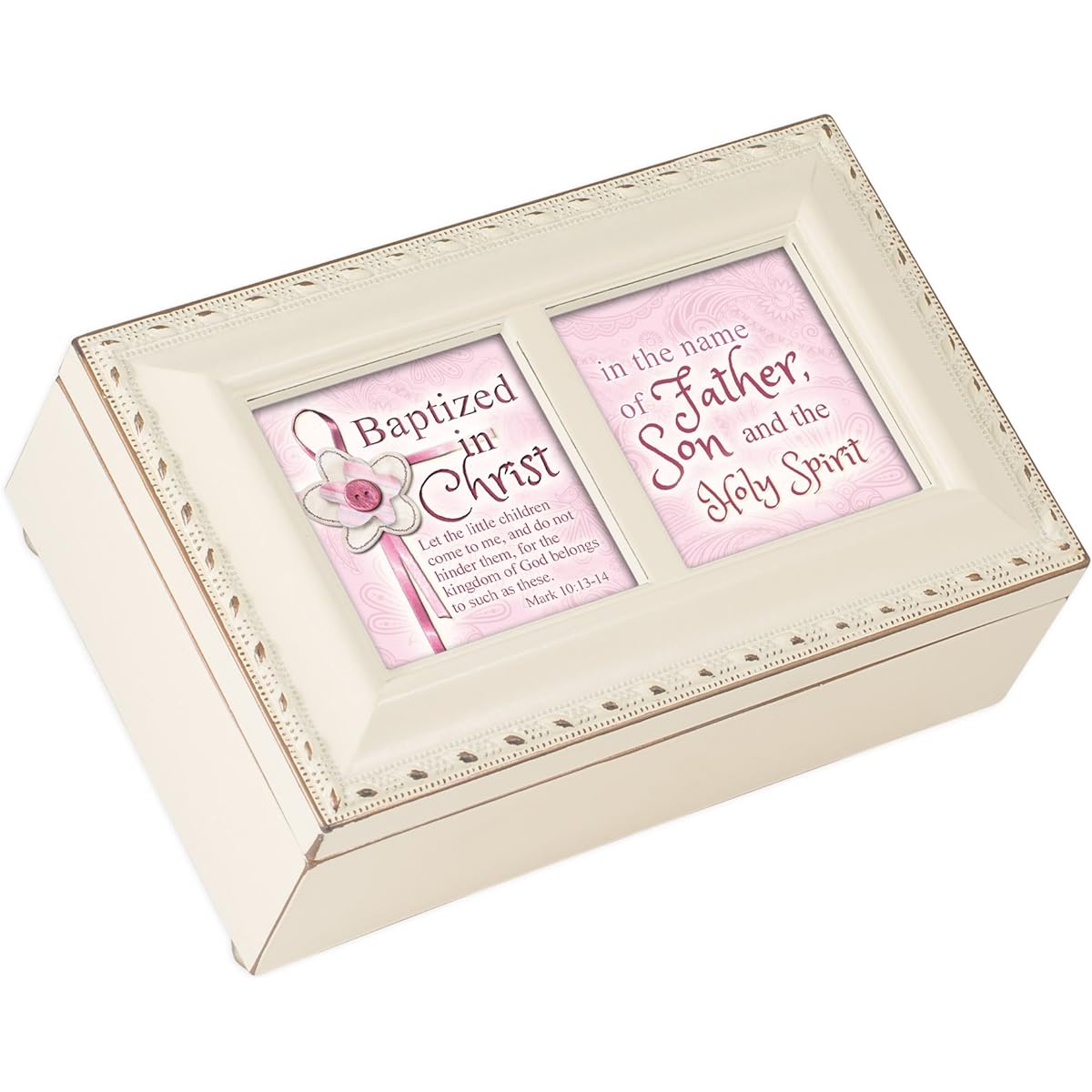 Cottage Garden Batized In The Name Ivory Petite Music Box/Jewelry Box Plays Jesus Loves Me
