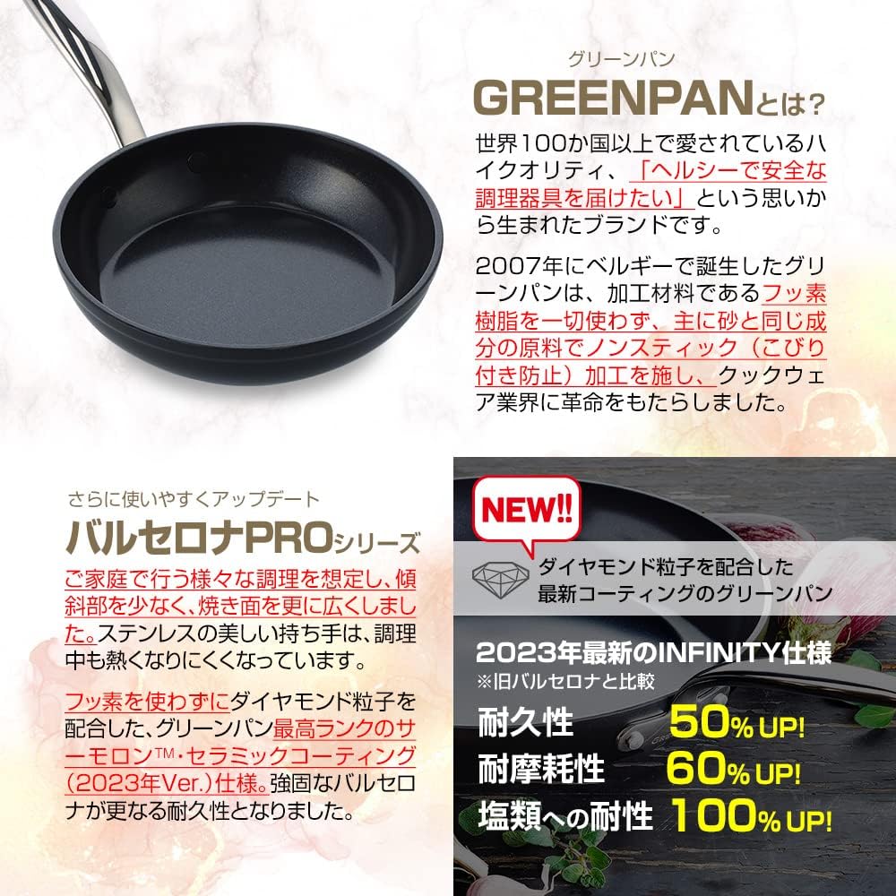 Latest 2023 Green Pan Highest Grade Barcelona PRO Series Genuine Product Dishwasher Safe IH Gas (Frying Pan 24cm)
