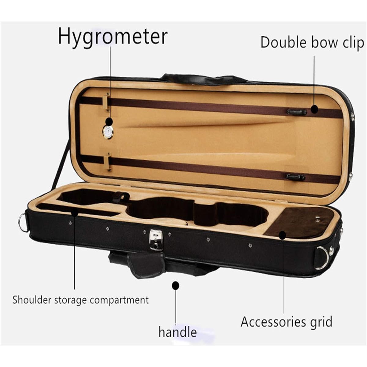 Violin Case Violin Hard Case Foam Humidity Hygrometer High Density Oval Shape with Strong Zipper Lightweight Portable (Color: ArmyGreen, Size: 4/4)
