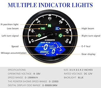 GDDGHS Motorcycle Speedometer Digital Universal Digital Gauge Motorcycle Tachometer Speedometer MPH with Multifunction Indicator Light Display LCD Display Waterproof