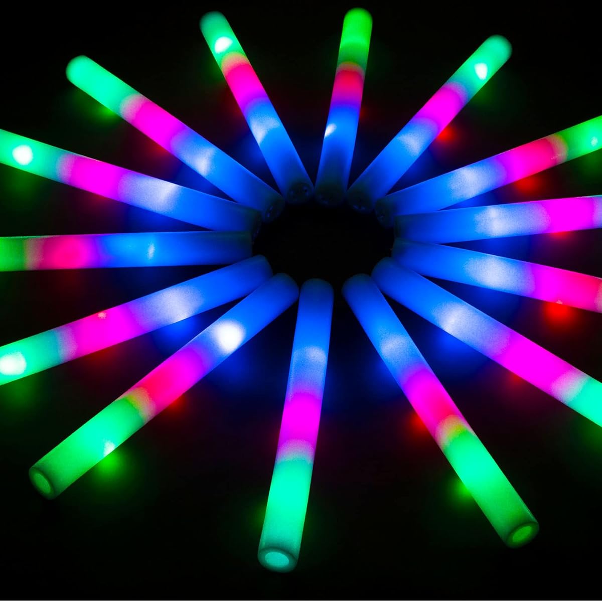 SHQDD LED Foam Glow Sticks, 105pcs Glow Sticks Bulk, 3 Modes Colorful Flashing Glow in the Dark Party Supplies for Party Wedding Birthday Rave Concert New Year