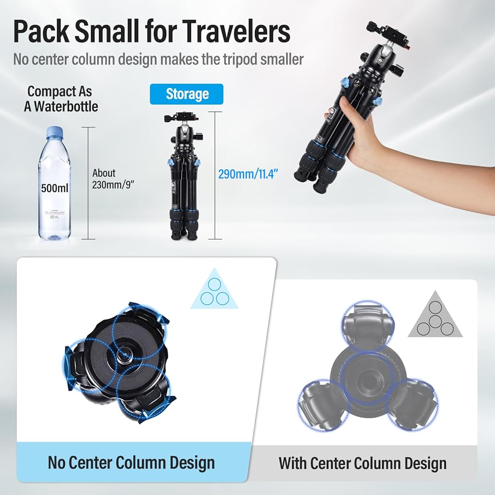 SIRUI AM203 Mini Travel Tripod, 360°B00K Head, Aluminum Tabletop Tripod for Camera, Max Load 33lbs/15KG, Collapsed Length 11.4", Max Height 16.7"