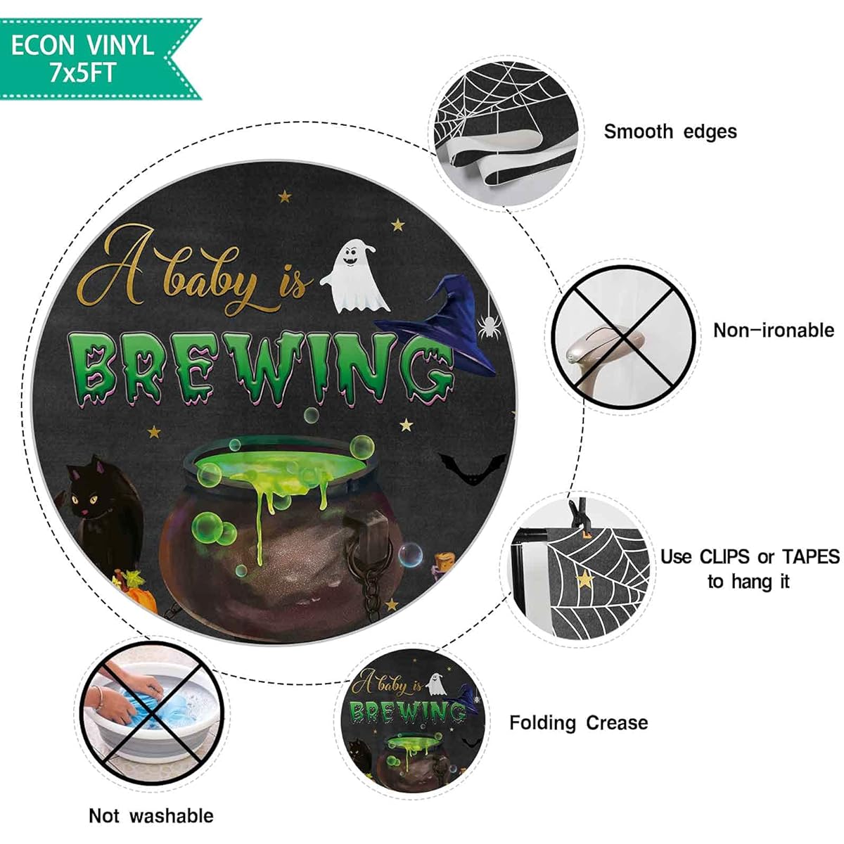 Allenjoy 7x5ft Halloween A Baby is Brewing Witches I Smell a Child Baby Shower Costume Birthday Party Supplies Decorations Banner Photo Booth Props Gifts Photography Backdrop