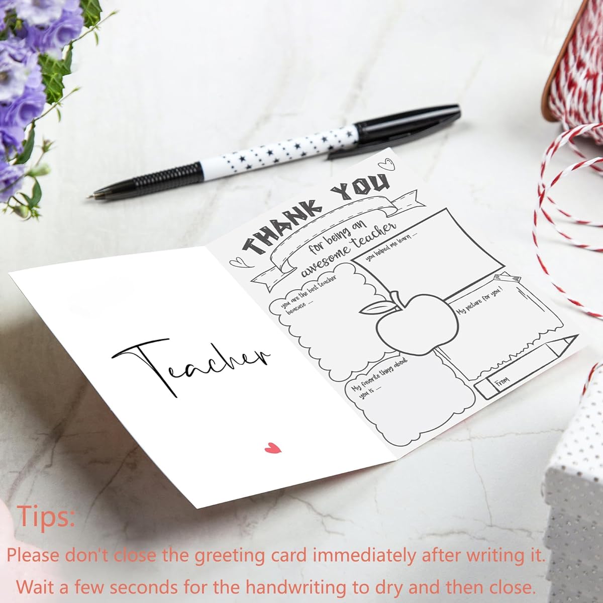 Teacher Appreciation Card - Teacher Appreciation Greeting Card for Teacher Appreciation Day, Valentine's Day - Perfect Teacher Appreciation Gift (Red Envelope, 4 Pieces)