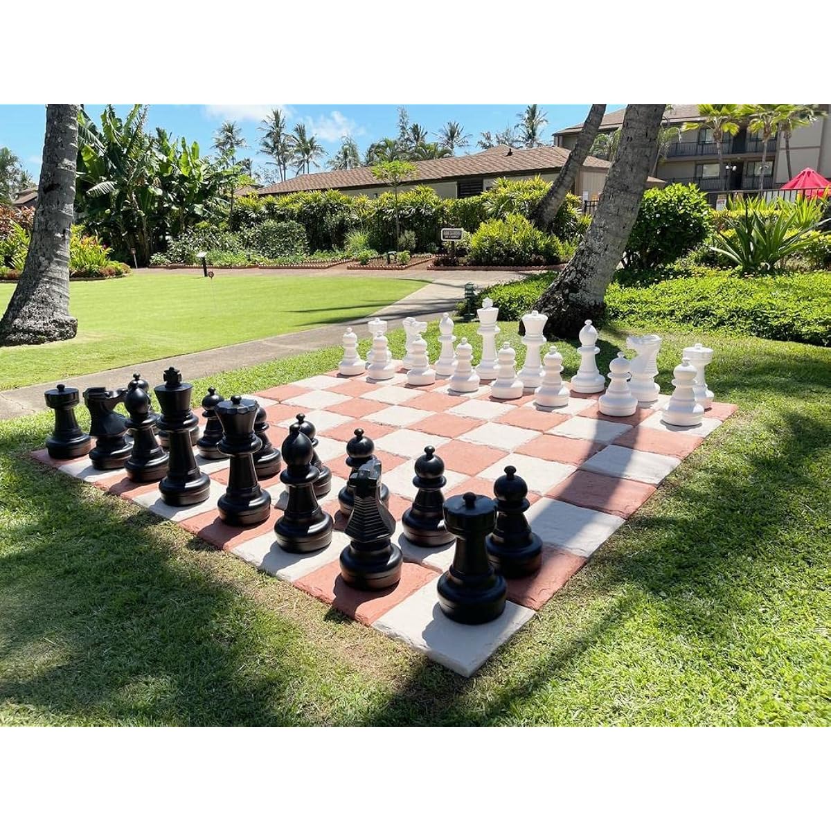 E060 Chess House Giant Set Premium Piece 25" King Black & White 32 Pieces All Weather Indoor Outdoor Home Park Resort Campsite