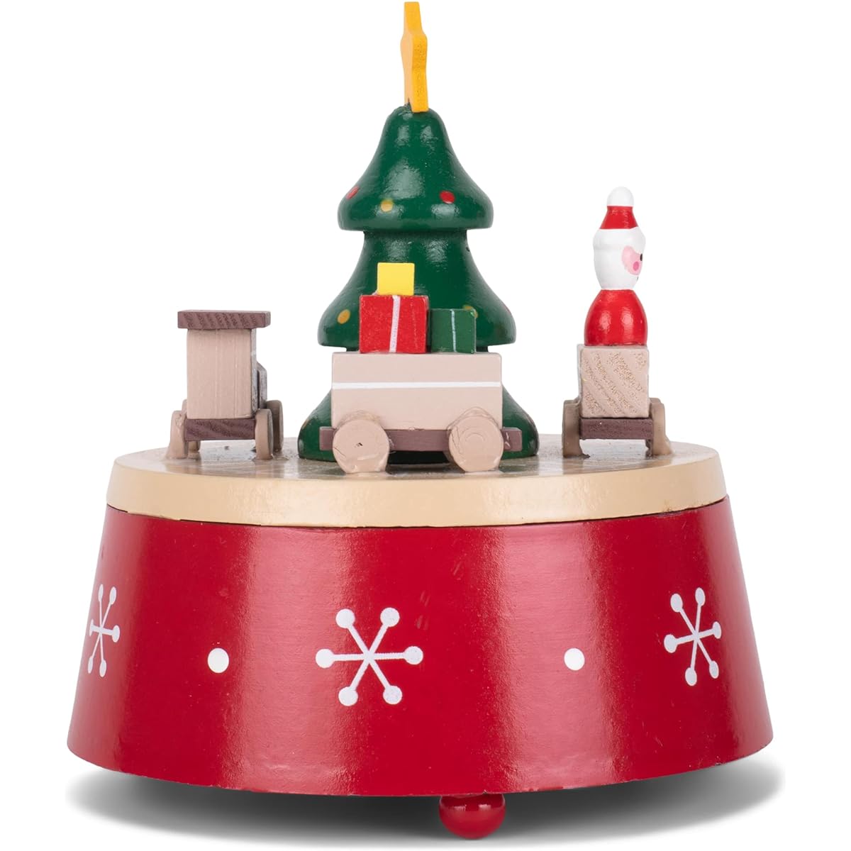 Cottage Garden Spinning Tree Red Snowflake 6" Wooden Musical Christmas Figurine Plays Jingle Bells