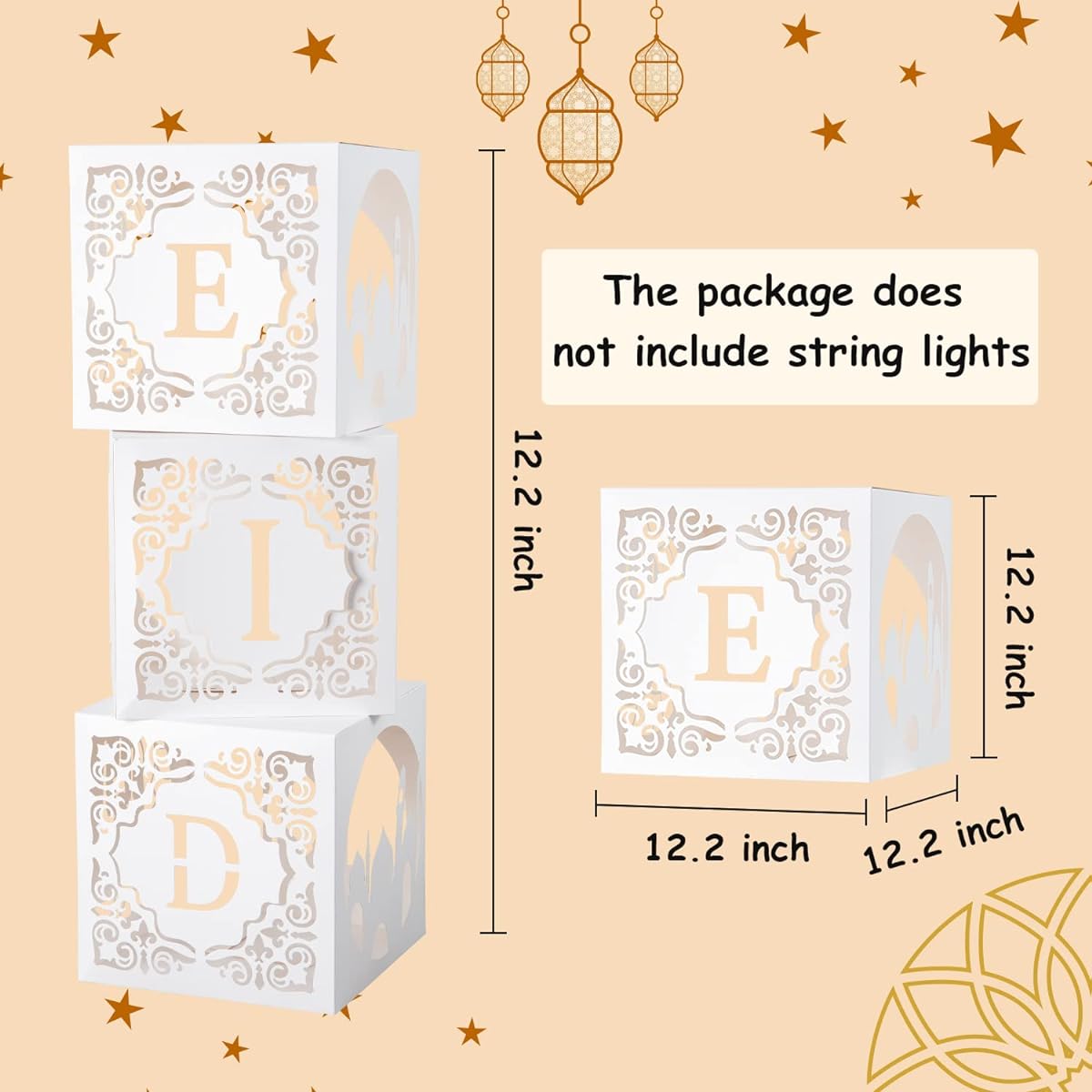 H1vojoxo Mubarak Eid Hollow Boxes 3 Pieces Islamic Ramadan Hollow Boxes for Home Eid Mubarak Decorations Party Supplies Muslim Islamic Hollow Boxes for Party Favors Eid al-Fitr Hollow Boxes