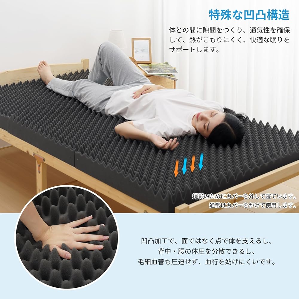 HOMFINE High Resilience Mattress, Single Tri-fold, Extra Thick 10cm, Folding Mattress, High Resilience, Bed Mat, Futon, Textured, Body Pressure Dispersion, Moderate Hardness, Antibacterial and Odor Resistant, Washable Cover, Good Breathability, All Seaso
