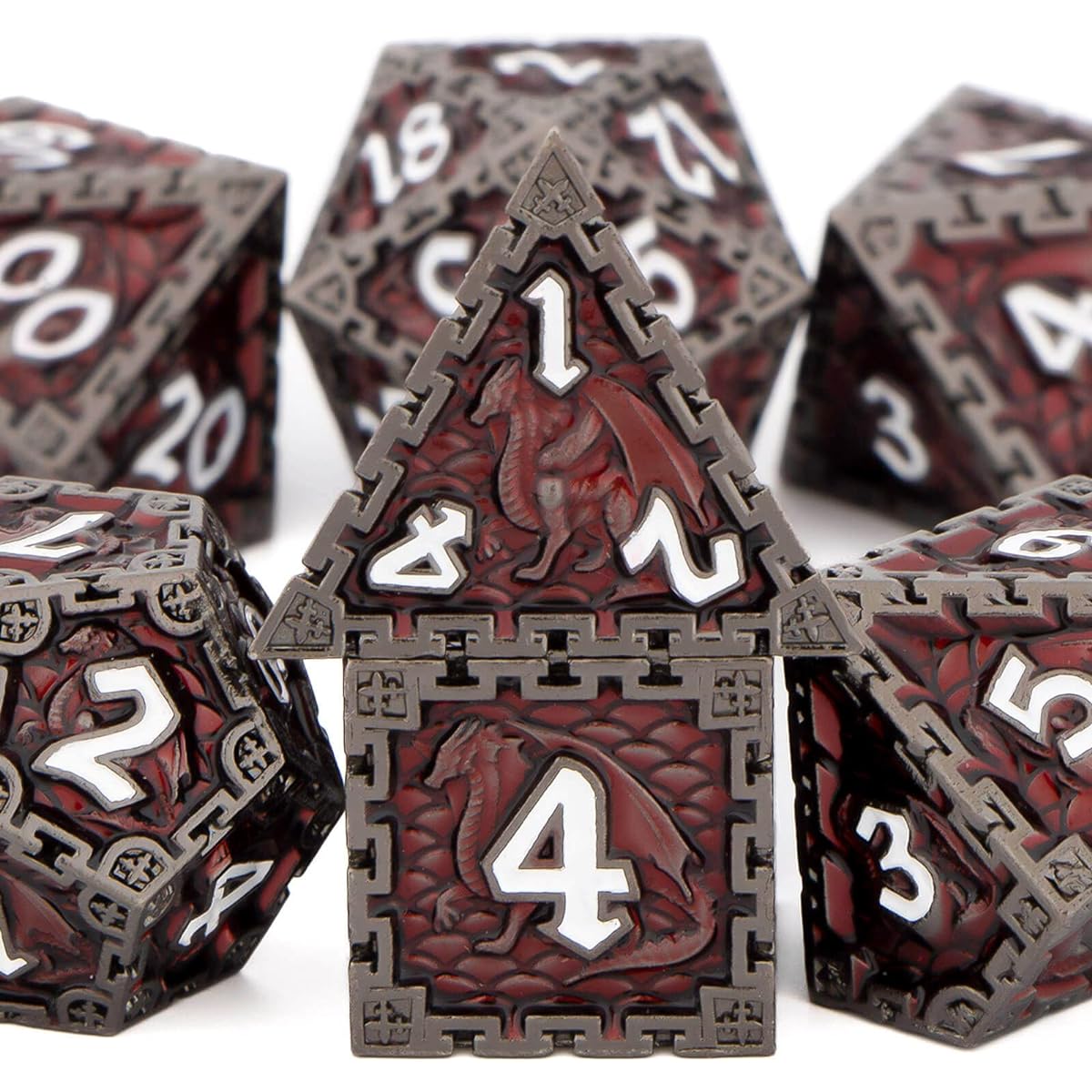 DND Dice Set Dungeons & Dragons Dice OUKELANWO 7pcs RPG Dice Set Heavy Metal Polyhedral Dice Set Rolls D20 D12 D10 D8 D6 D4 with Gift Box for D&D Role Playing Game D&D Dice Set (Dark Red)
