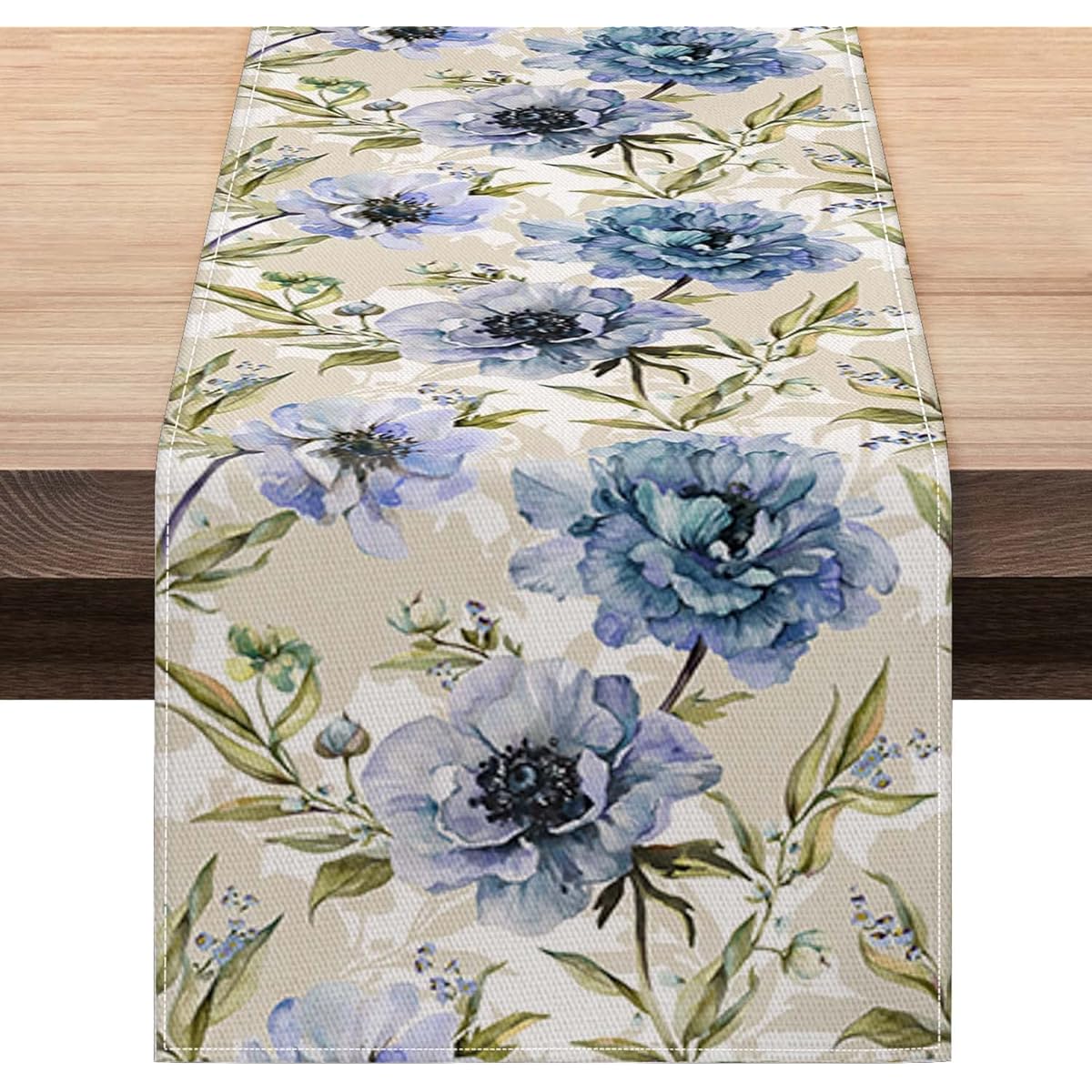 Burlap Table Runner 72 Inch Long Blue Purple Floral Seasonal Anniversary Holiday Kitchen Dining Table Decor Indoor/Outdoor/Home Party Decor