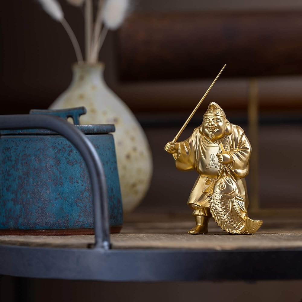 Seven Lucky Gods of Good Luck Ebisu (Gold plated/24K gold) Buddhist sculptor: Hideun Makita Original model_Buddha statue Ornament Takaoka copperware (Ebisu 7fg)