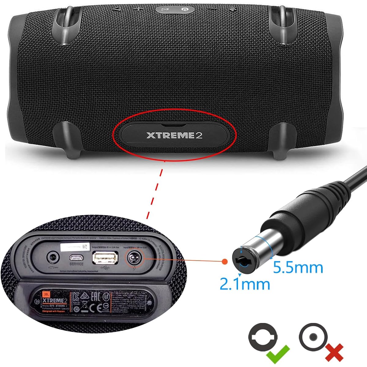 JBLXTREMEBLUUS NSA60ED-190300 JBL Xtreme 2 Replacement Charger JBL Boombox JBL Extreme 2 Waterproof Portable Bluetooth Speaker 19V Power Adapter Cord