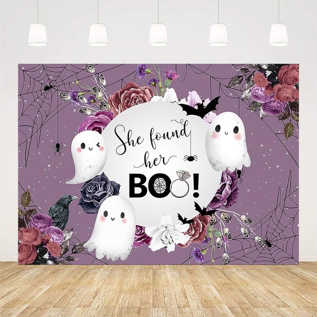 AIBIIN 7x5ft Halloween Bachelorette Party Backdrop She Found Her Boo Wedding Bridal Shower Party Decorations Bat Flower Ghost Spooky Bride Photography Background Banner Cake Table Photo Props