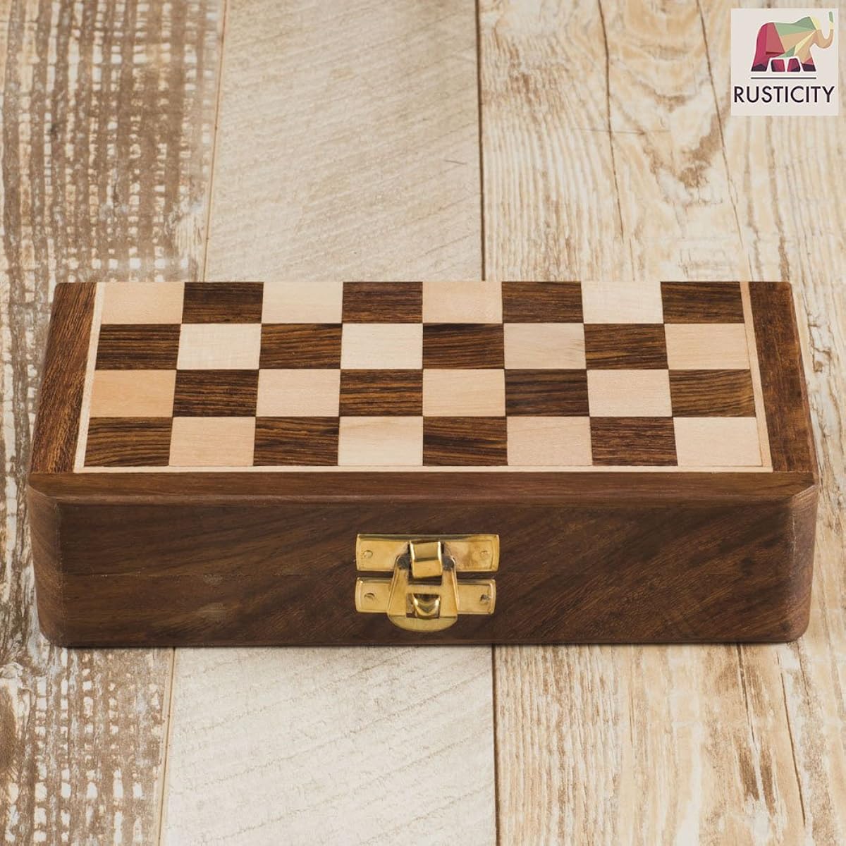 Rusticity Wooden Foldable Magnetic Chess Set Handmade (18cm )