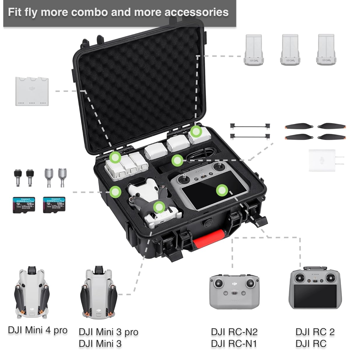 Migitec Waterproof Hard Carrying Case Compatible with DJI Mini 4 Pro Fly More Combo Travel Bag Compatible with DJI RC 2/ RC-N2 and Other Drone Accessories Compatible with DJI Mini 3 Pro/Mini 3 Pro/Mini 3