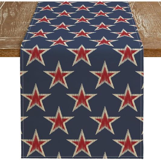 ARKENY 4th of July Memorial Day Table Runner 13x48 Inch Star Holiday Farmhouse Blue Burlap Indoor Kitchen Dining Patriotic Freestanding Table Decoration for Home Party AT621-48