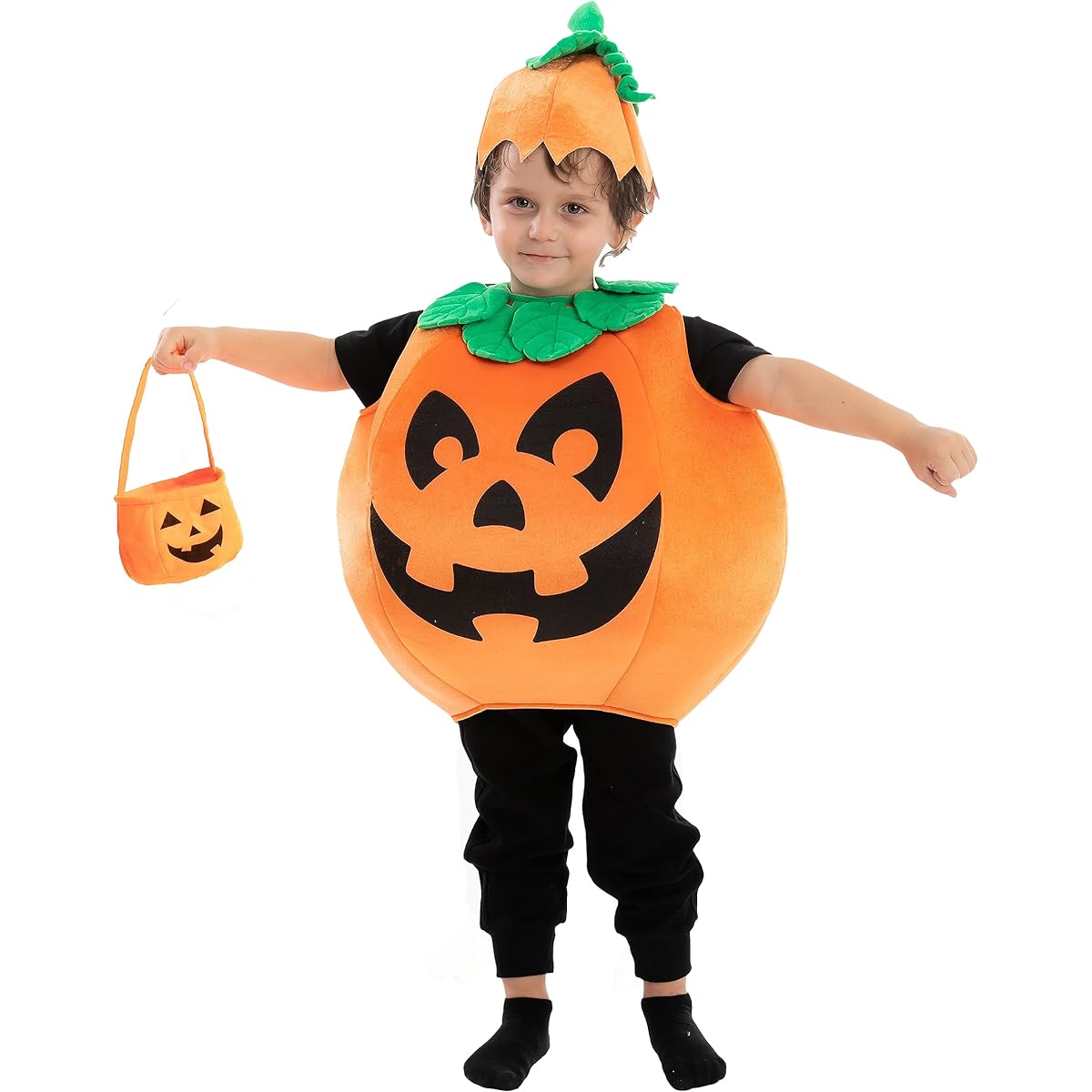 Spooktacular Creations Kids Unisex Pumpkin Costume with Toy Basket for Kids Toddlers Dressing Up for Halloween Pumpkin Theme Party