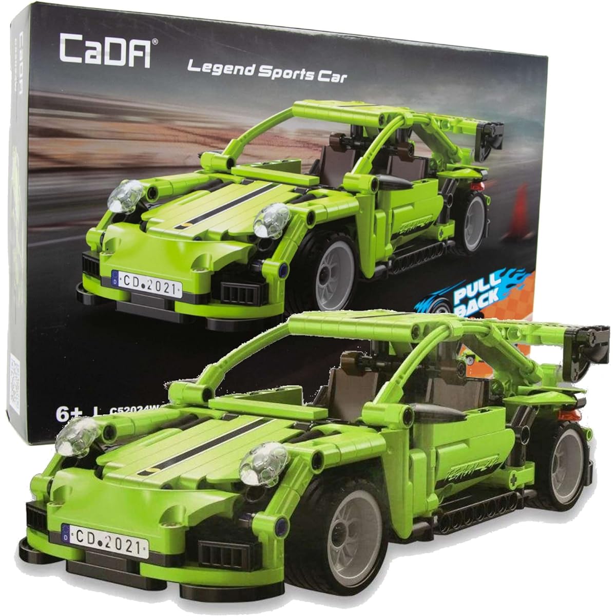 CaDA Race Car Building Toy - Pull Back 387 Piece Legend Sports Car Building Bricks Kit for 6 7 8 9 10+ Boys Kids Birthday Gift STEM Toy Racing Car Building Blocks Set