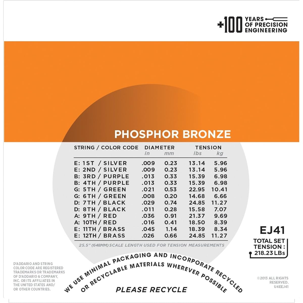 D'Addario Acoustic Guitar Strings Phosphor Bronze Extra Light 12 Strings .009-.045 EJ41 x 10 Set [Domestic Genuine Product]