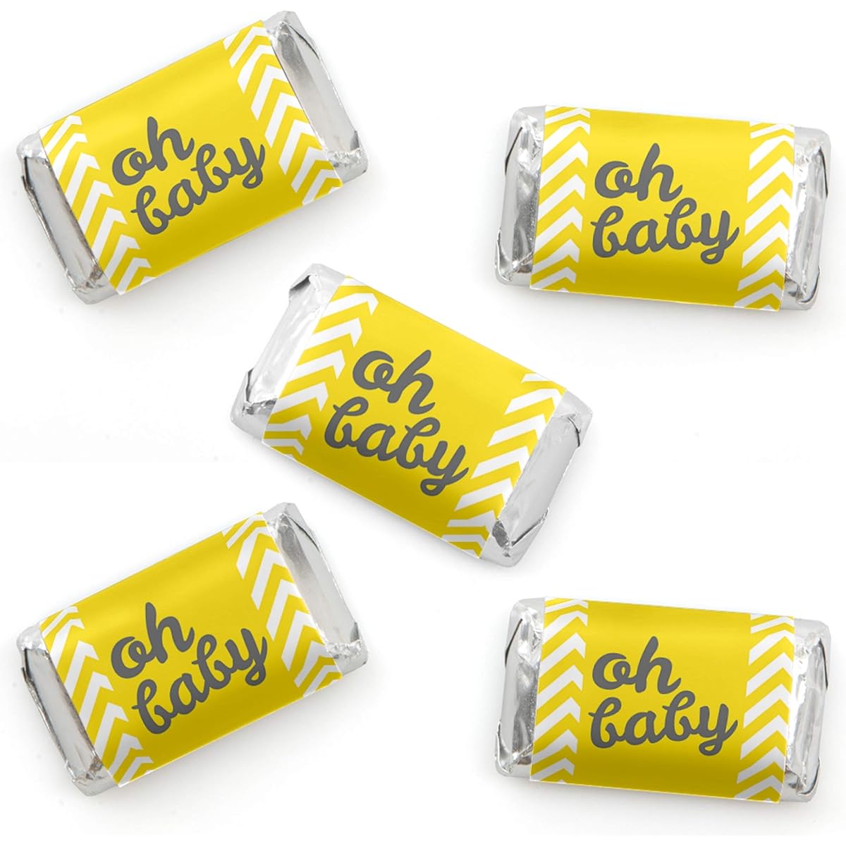 Hello Little One - Yellow and Gray - Mini Candy Burlap Stickers - Neutral Baby Shower Small Favors - 40 Pieces