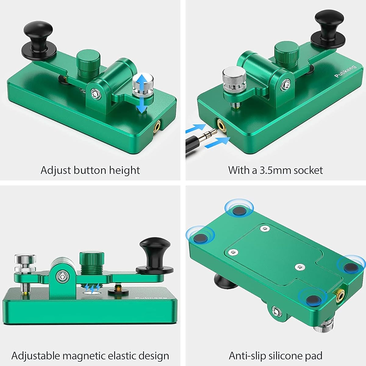 PUTIKEEG Morse Code CW Key Amateur Radio CW Morse Electric Key Paddle Morse Code Practice Machine Aluminum Alloy Morse Practice Key Morse Code Key (Green, Large)