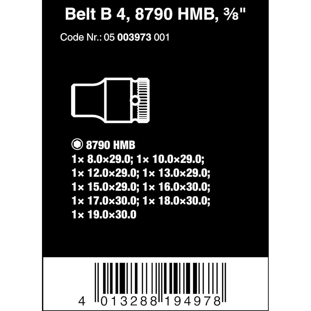 Wera 05003973001 | Socket Belt Set Zyklop B 4 3/8" Insert 9 Piece Set [Regular Japanese Import Product]
